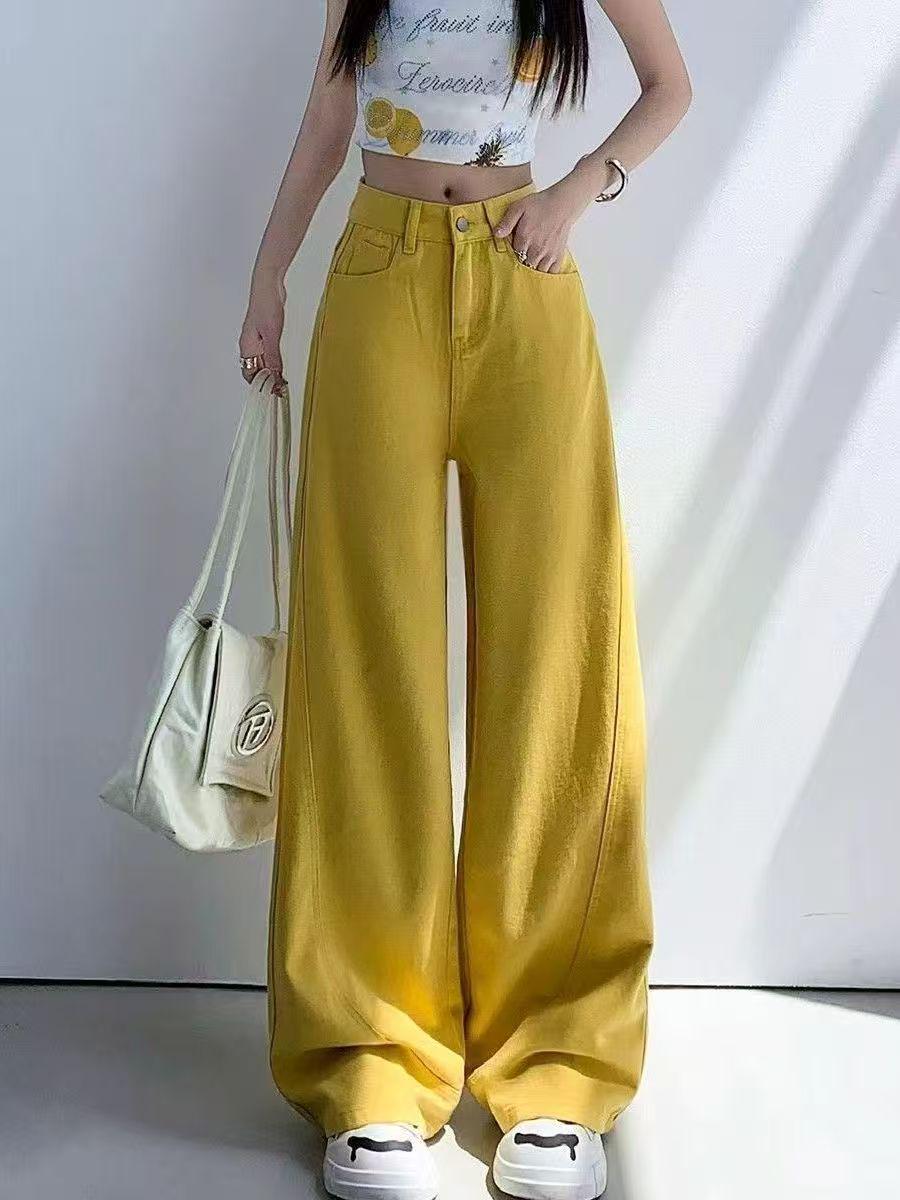 

High Street Yellow Women s Wide-Leg Jeans - 2026 Spring High-Waisted Loose Casual Curved Pants XL - 118-123 jin