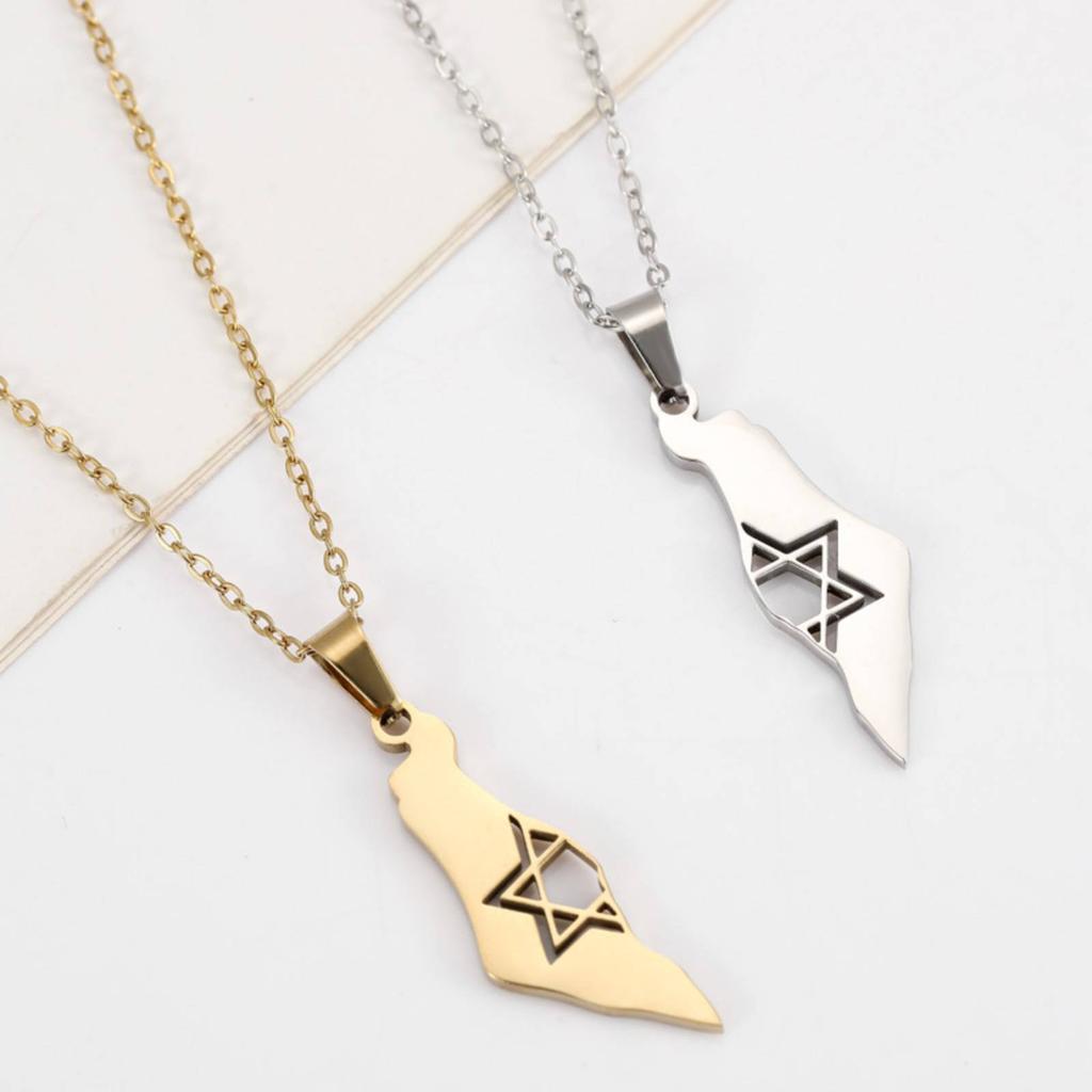 Davidstern Anhänger Nationale Karte Halskette für Damen Herren Edelstahl Schmuck Geschenk