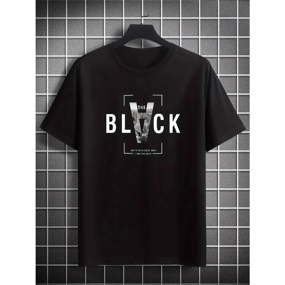 

Мужская летняя 100% чистая модная повседневная свободная креативная футболка с принтом букв, спортивная футболка с круглым вырезом и коротким рукавом XXXXXL чёрный