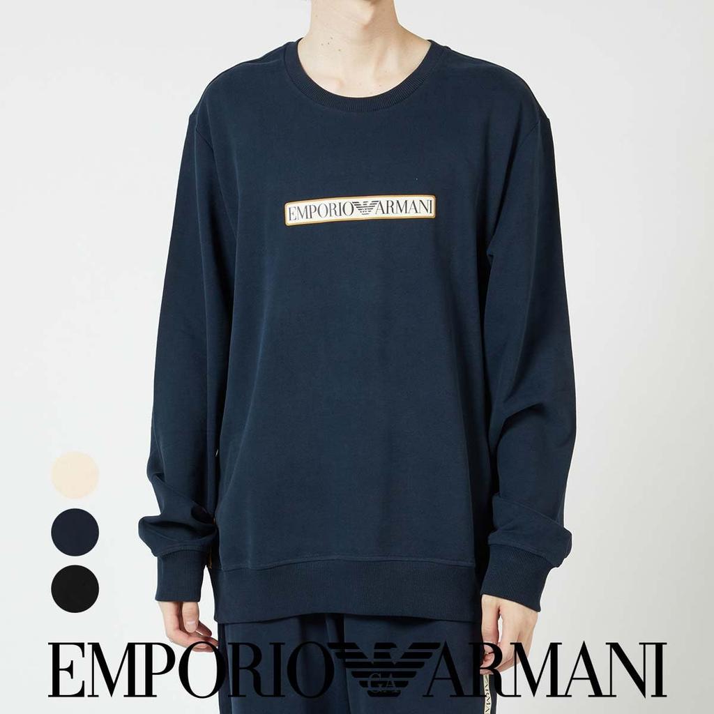 Emporio Armani BRUSHED TERRY PO CREWNECK Cotton Crew Neck Long Sleeve Pullover Sweatshirt Trainer EU Size Present 54085735 Official Shop Product Black