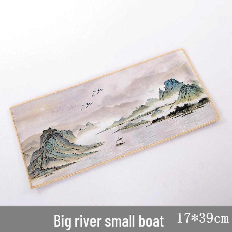 Semišová retro utěrka na čaj inspirovaná čínskou tušovou malbou - Absorpční, oboustranný podtácek pro čajové soupravy a stoly