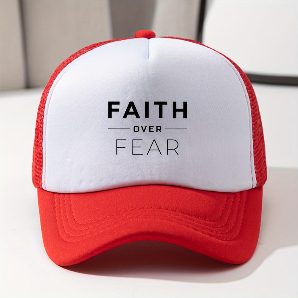 Faith Over Fear Print Mesh Trucker Hat Unisex Polyester Breathable Casual Baseball Cap Adjustable One Size