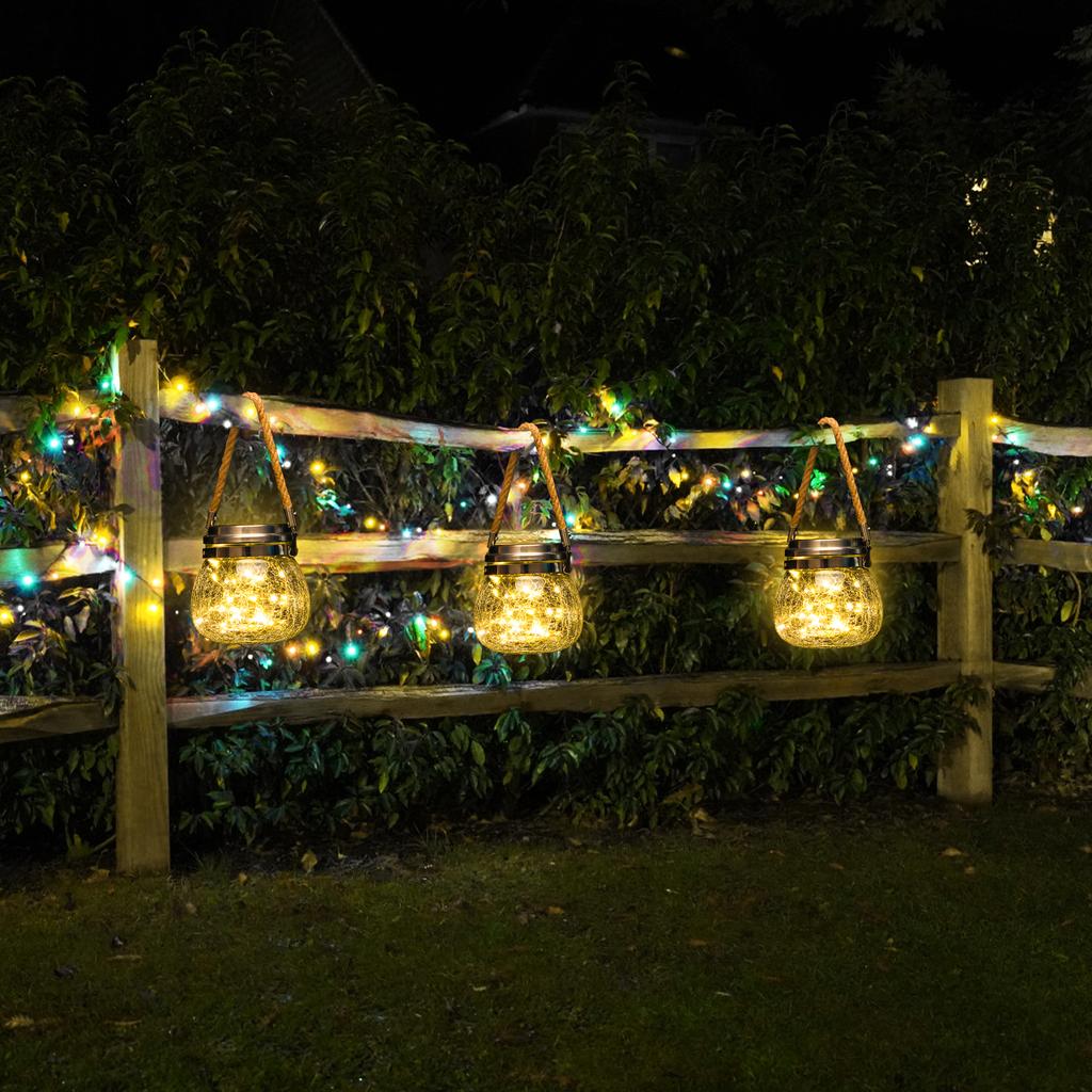 1/2pcs Waterproof Outdoor Solar Lights Garden LED Lamp Crackle Glass Ball String Lantern with Solar Battery Powered