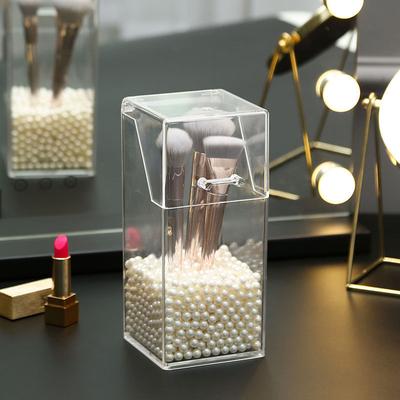 Makeup Brush Storage Bin Dustproof Covered Large Capacity Storage Box Storage Tube with White Pearl Cosmetics Quadrilateral
