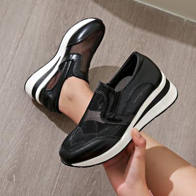 Fashion Women's Casual Sports Shoes Spring New Round Head Deep Mouth Splicing Mesh Cloth Thick Sole Non-slip Single Shoes