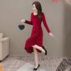 Golden Velvet V-neck Dress, Spring New Long Dress, Embossed Long-sleeved Femininity, Slim and Thin Big Swing Dress