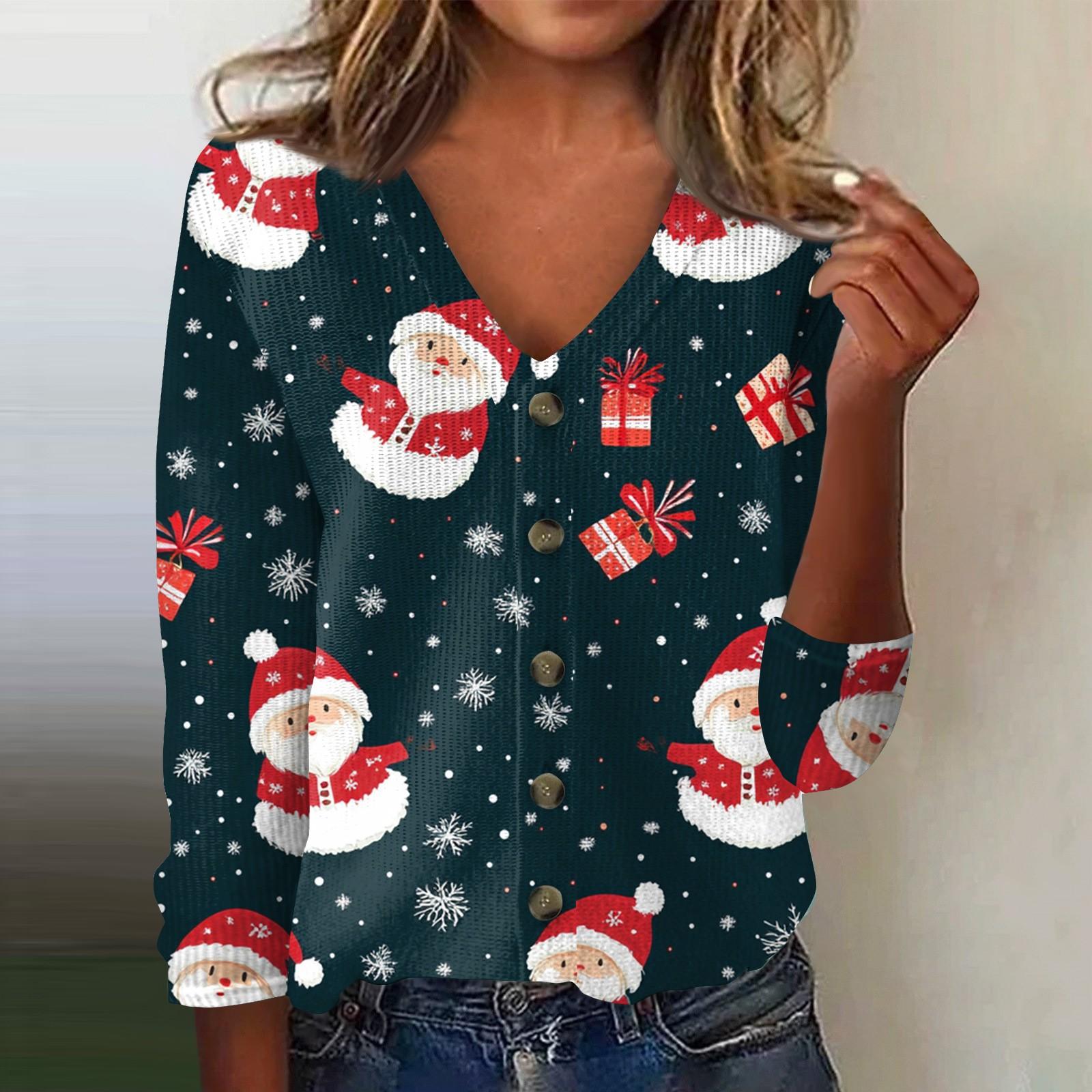 

Женская модная принтованная длинная рукава вязаный кардиган куртка на пуговицах M тёмно-синий