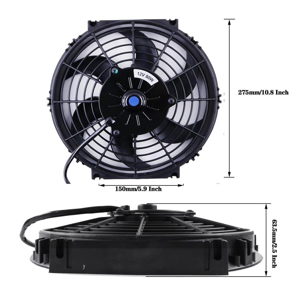 ZAP Performance 10-inch Engine Cooling Fan, Electric Radiator, Universal Slim Push-Pull Cooling Fan, Engine Kit, 12V, 80W Power, Universal, Black, wit