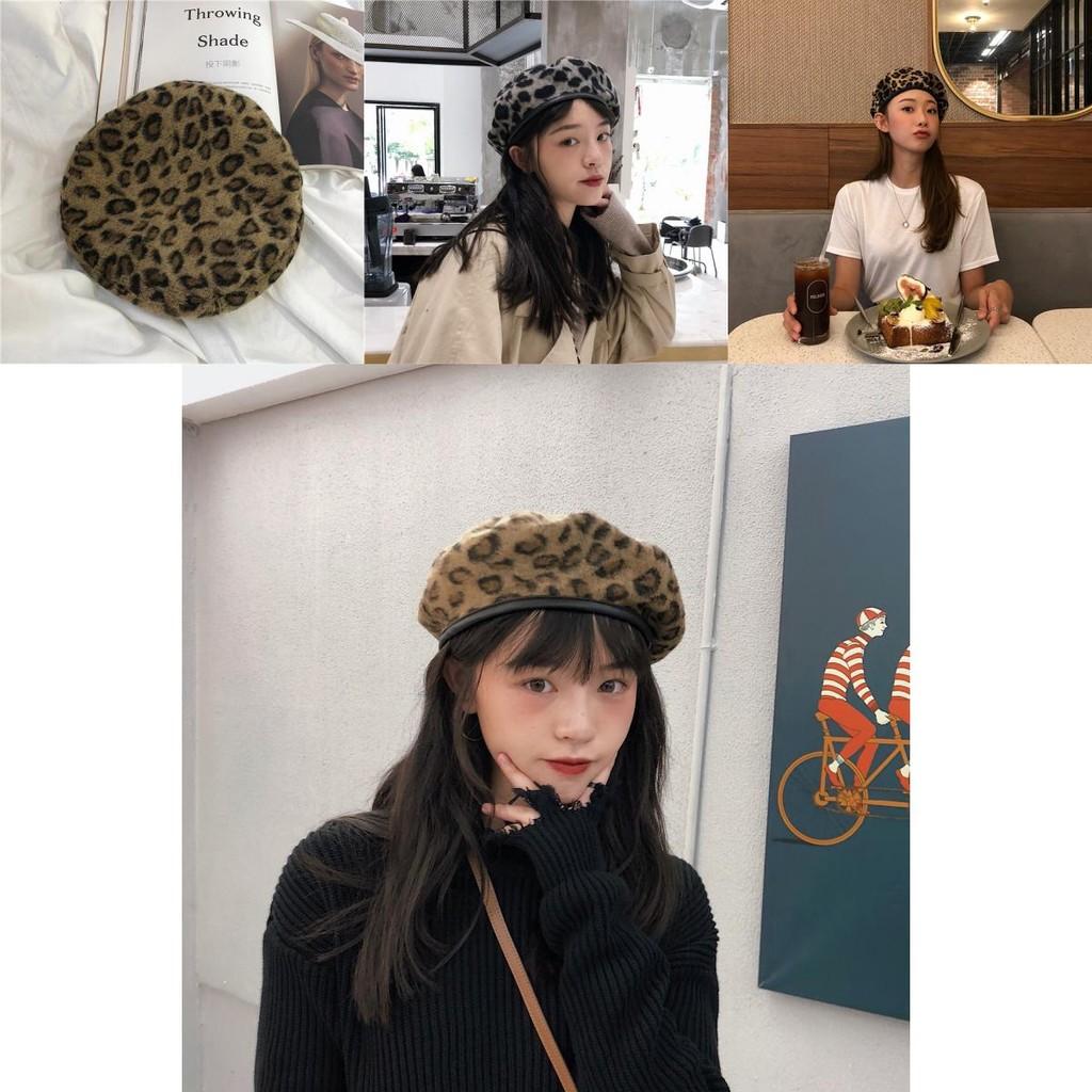 Unisex Leopard Print Beret Hat Warm Cozy Stylish For Fall Winter Spring