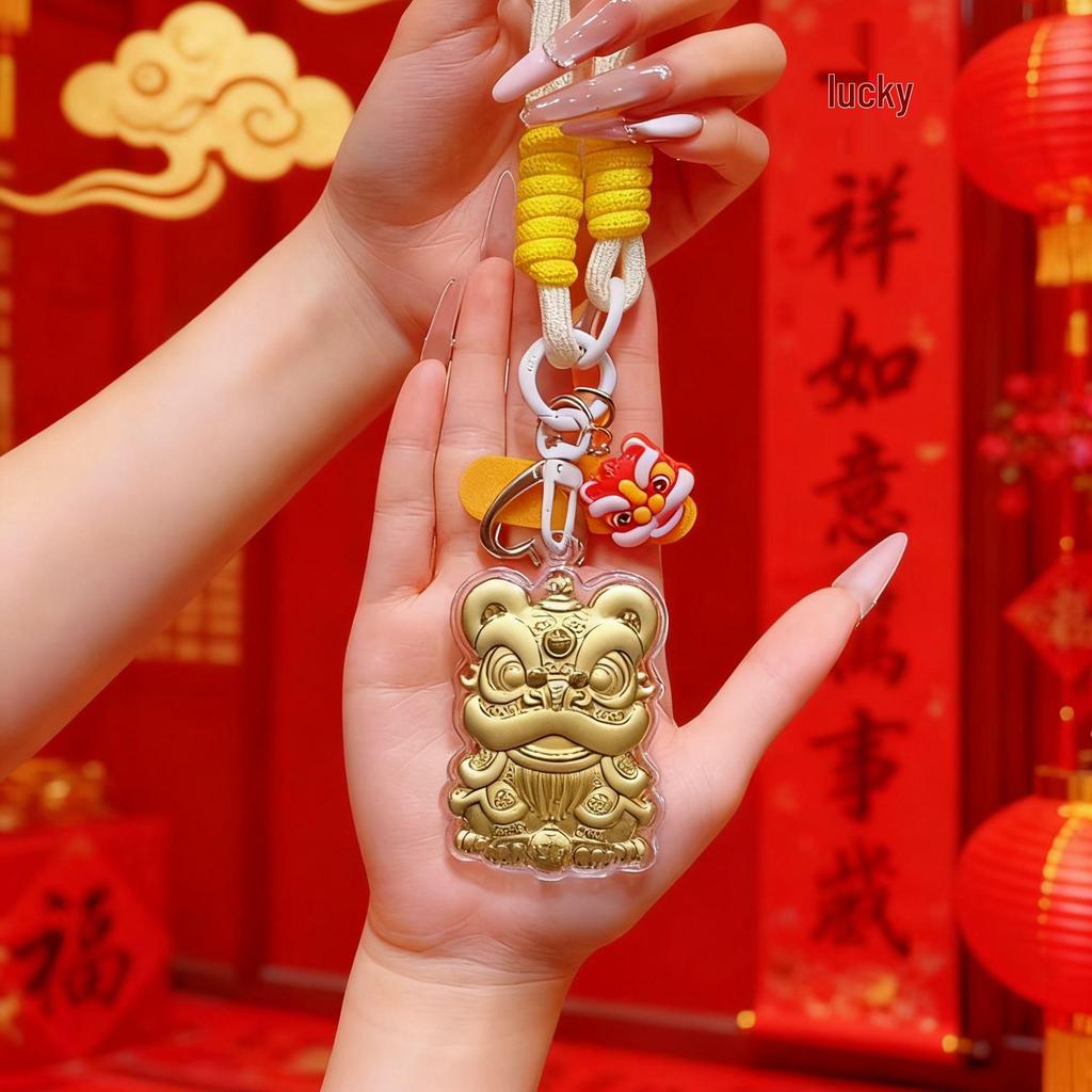 999 Pure Gold Lion Bag Pendant & Keychain with Bow Phone Chain