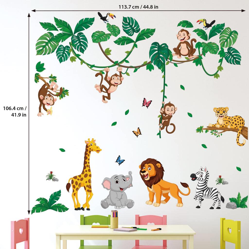 DECOWALL Jungle Animal Cartoon Wall Stickers for Kids Wall Transfer Wall Art Stickers for Bathroom Room Living Nordic Style DS12-8069 Kindergarten,