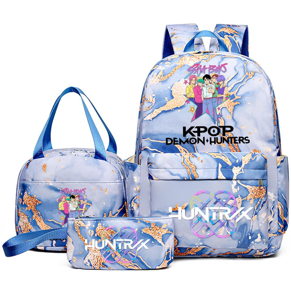 3Pcs/set Anime Demon Hunters Printed Backpack Handbag Pencil Case for Teenager Student Bookbag Schoolbag Women Large Capacity Waterproof Bag
