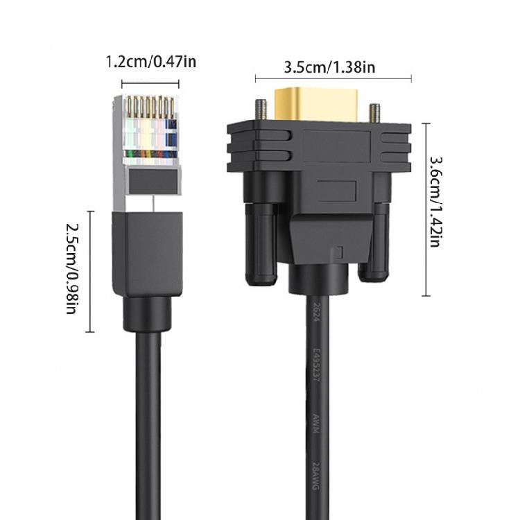4.92Ft Heavy Duty RJ45 To DB9Pin Male Serial Cable Metal Connectors Data Line For Consoles Enhances Connection