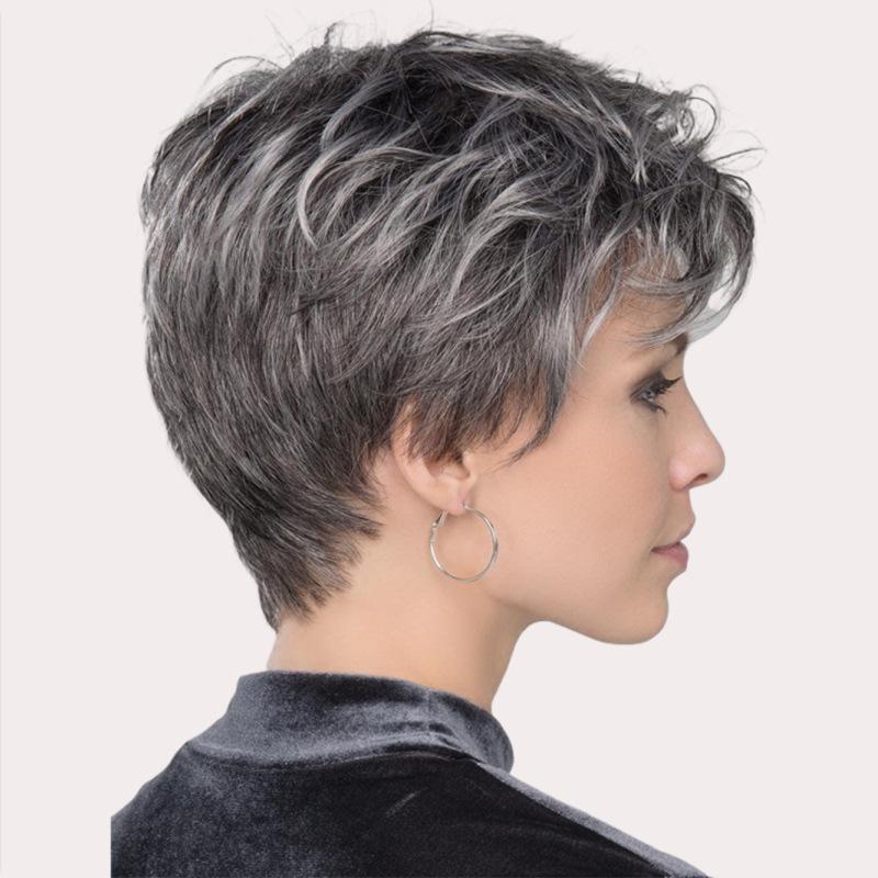 Short Curly Wig - Gray White Wig With Side Bangs, Heat Resistant Synthetic Hair