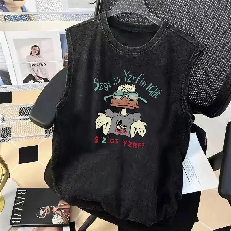 Street Cycling Vest Men's Pure Cotton Vest Sleeveless Washed Old Ruffian Handsome Trend Retro American Vest Clothes