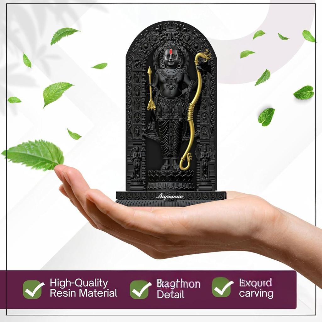 Statua Murti di Ram Lalla ad Ayodhya per Cruscotto Auto, con Elegante Statuetta Nera di Dio per Auto e Accessori, Modello Ramlala Idol e Ram Murti Ayodhya