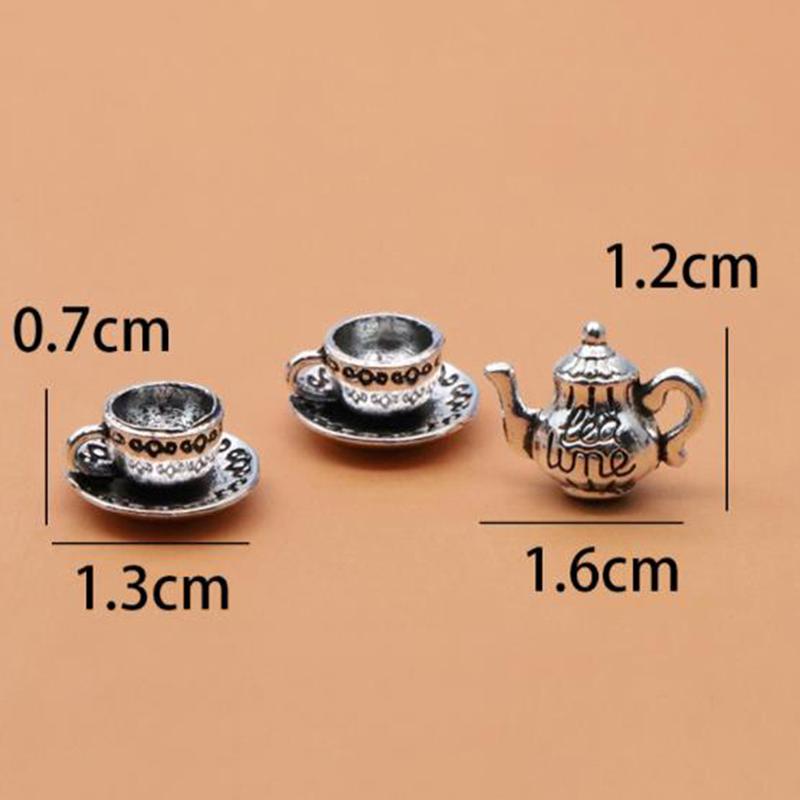 3Pcs 1:12 Dollhouse Miniture Teapot Cup Plate Toy Metal Tea Set Accessories