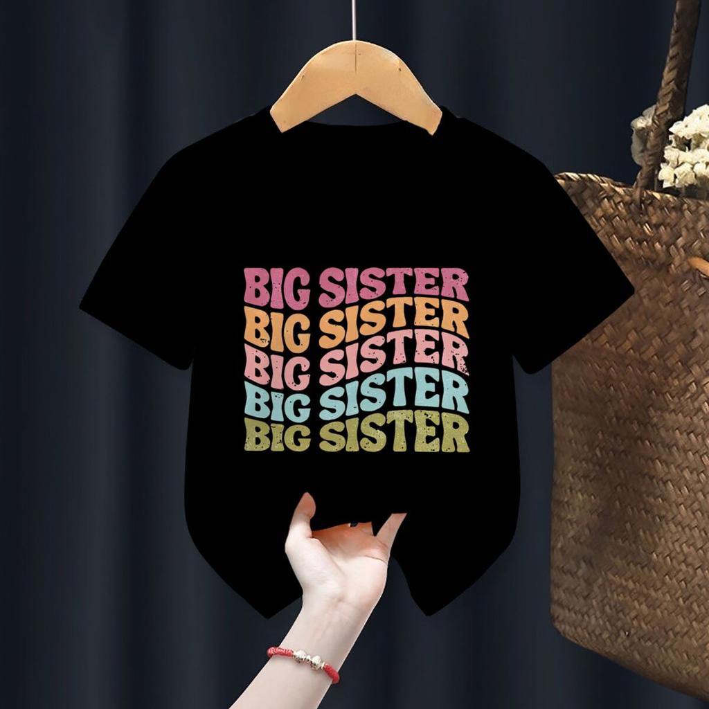 Big Sister Little Sister Print Tshirt for Girl Siblings Matching Outfit Tops Summer Sibling T Shirt Retro Children Clothes Tee