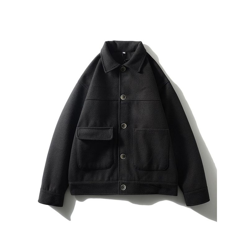 Maillard Wear Brown Short Woolen Jacket Men's Spring and Autumn Lapel Foreign Trade Men's Fleece Blended Top