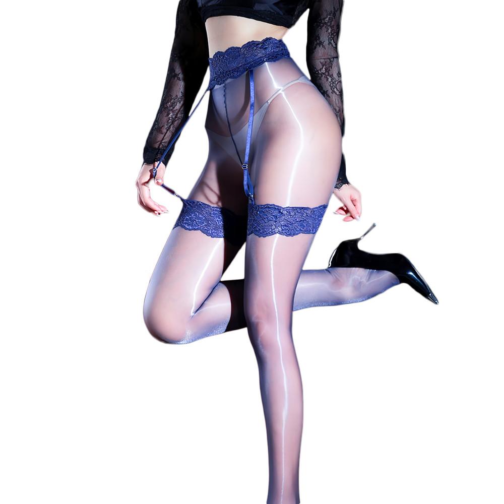 Fashion Women Lace Waist Garters Stockings Elastic Pantyhose 1D Thin 2 In 1 Oil Shiny Smooth Shaping Tights Maid Pantyhose
