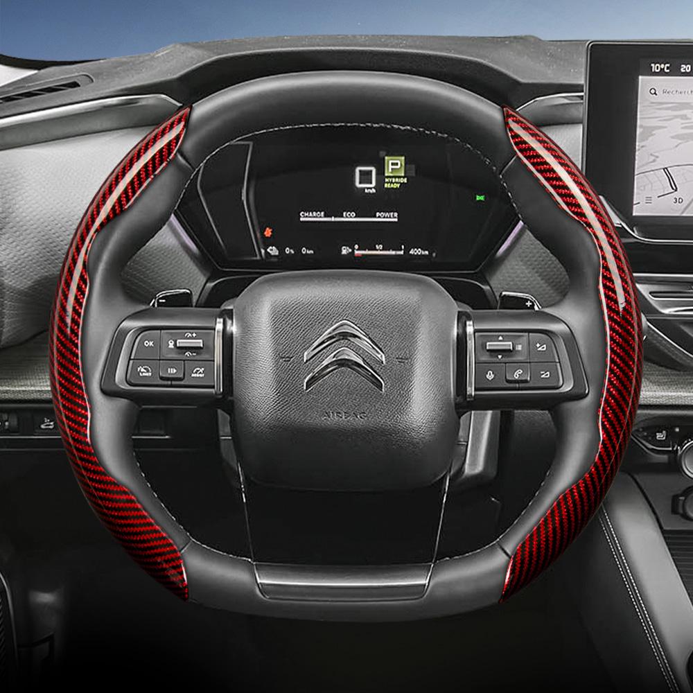 Suitable for Citroen Carbon Fiber Texture Steering Wheel Cover with Segmented Quick-Release Design, Durable Black Accessories for Models Such as C3, C