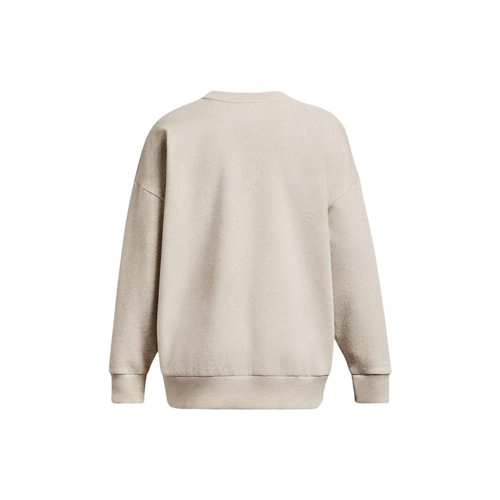 Under Armour Casual Crew Neck Loose Fit Solid Color Pullover Sweatshirt Women Sweatshirt Beige 1379491-784