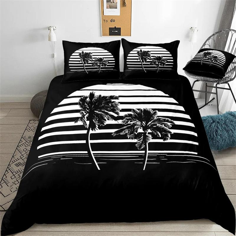 Tropical Coconut Palm Tree Duvet Cover King Queen Size Hawaii Sunset Bedding Set 3pcs Polyester Quilt Cover