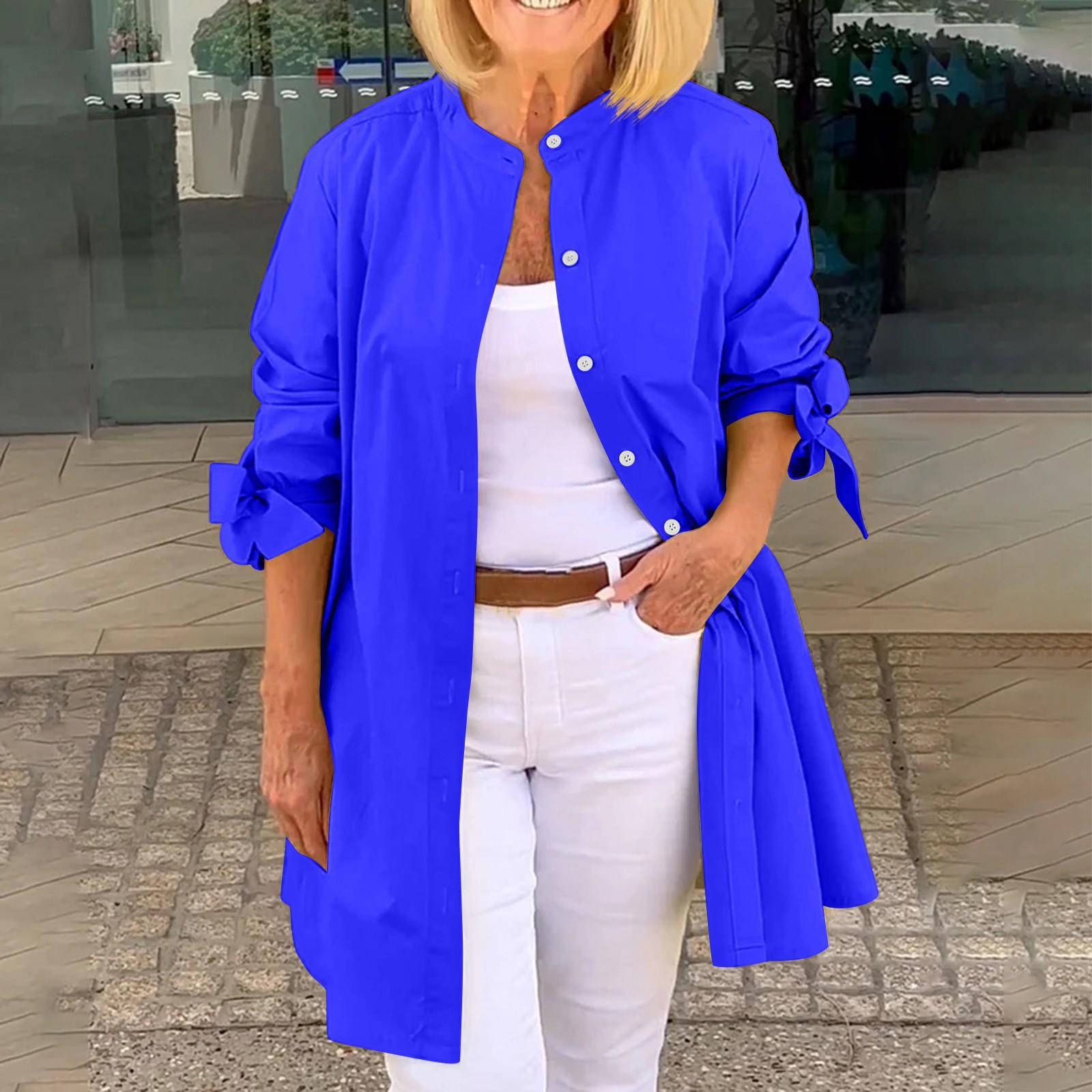 

Женская мода повседневный однотонный однобортный кардиган с длинными рукавами футболка рубашка XXL синий