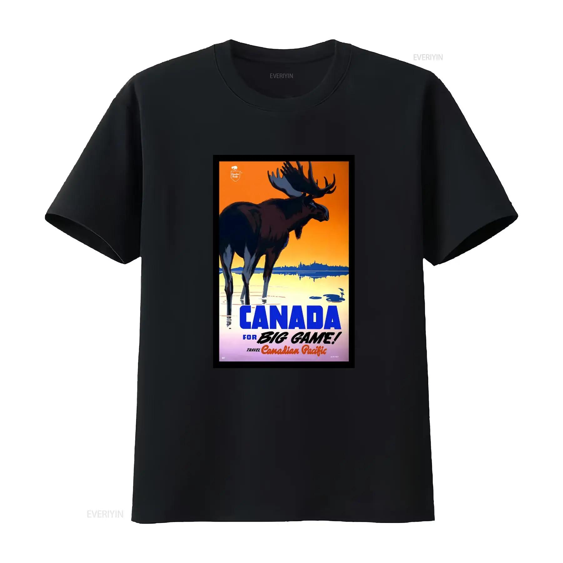 Canada Travel Vintage Moose T Shirt Canadian Pacific For Big Game Adventure Vintage Washed Casual Breathable Designer Clothes S разноцветный