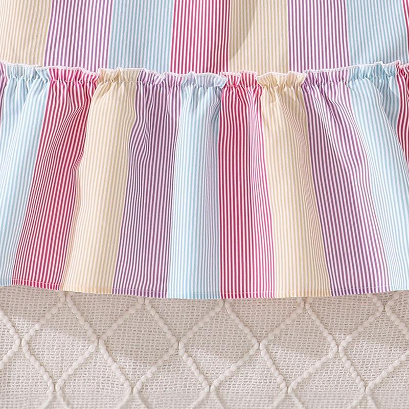 Girls' Dress Children's Clothing Autumn New Style Elegant Color Block Striped Long Sleeve Single-Breasted Shirt Dress