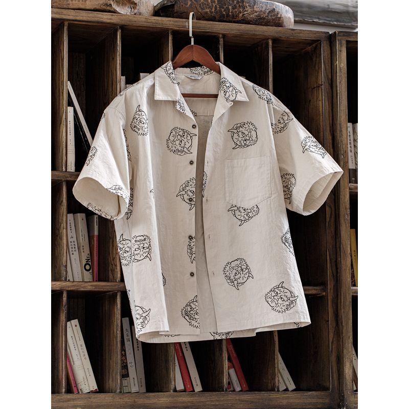 Madden Retro Print Linen off-White Short Sleeve Parka