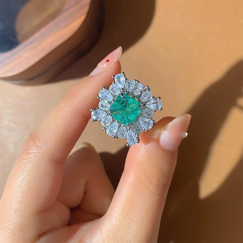 

New Green Stone Lady Weeding Open Rings for Party AAA Cubic Zirconia Gorgeous Women Accessories Anniversary Mom Gift resizable срібний
