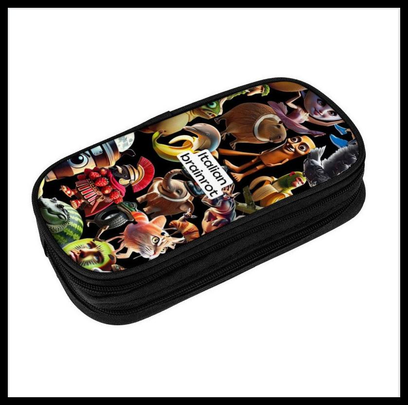 Digital Printing Diy Black Primary And Secondary School Student Stationery Pencil Case Double-Layer Stationery Case Storage Bag Pencil Case