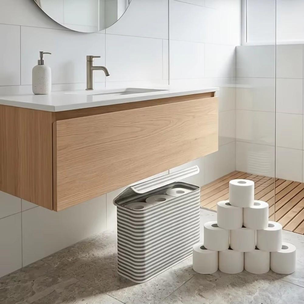 With Lid Toilet Paper Holder Stripe Printed Bathroom Tissue Box Laundry Basket Bathroom