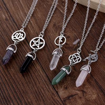 New Healing Natural Stone Reiki Chakra Protection Pendant Necklace Wicca Pentagram Lotus Yoga Sign Women Girls Jewelry Gifts
