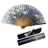 Folding Fan Cherry Comes In a Fan Case [&JuJu] Women's [Seasonal Flowers Blossom, Bellflower, Peony, Lotus] (gray)