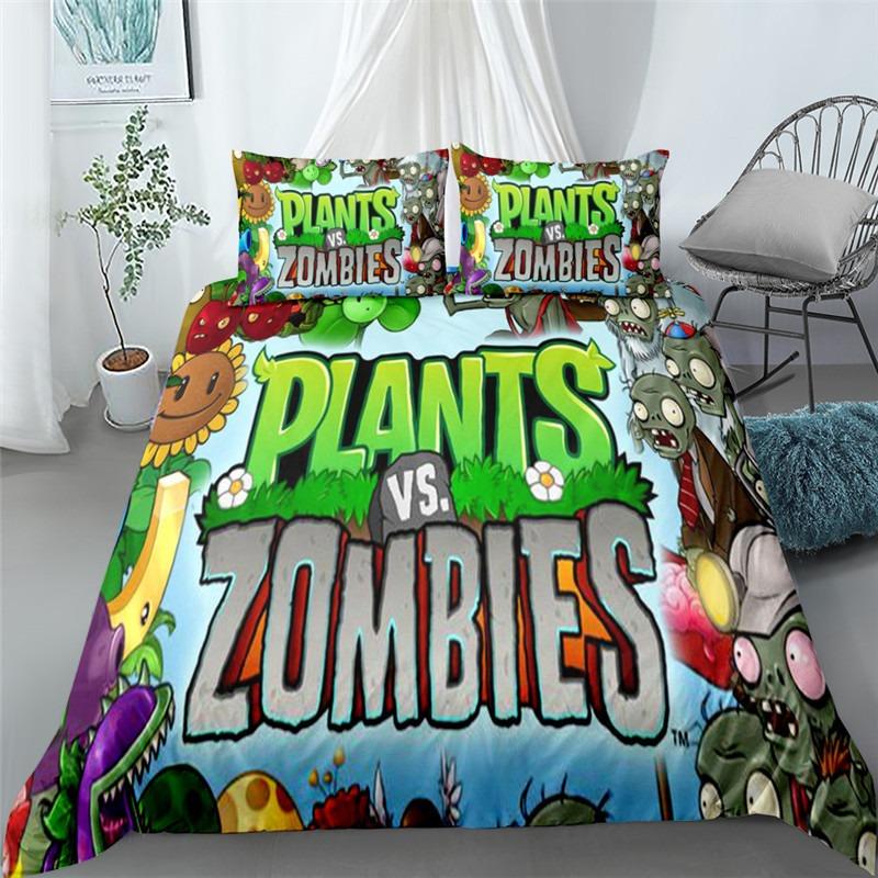 Hot Sale Exquisite 3D Plants Vs Zombies Wallpaper Gamer Printing Bedding Set Duvet Cover Comforter Bed Adult Youth Girls Gift