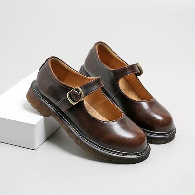 Fashion 2024 New College Single Shoes Magic Stickers Flat Summer Shoes Female Mary Jane Shoes Genuine Leather Lolita Vintage Shoes