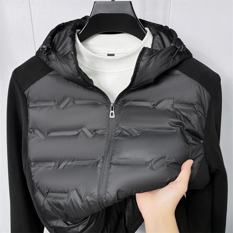 Men s Winter Lightweight Hooded Down Jacket - Fashionable Patchwork Cardigan Style L