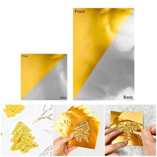 Metall Prägefolien Blätter Doppelseitig Golden Silber Dicke Zinnfolien Prägehandwerk Folienblätter für DIY Basteln Scrapbooking Herstellen Dekorationen