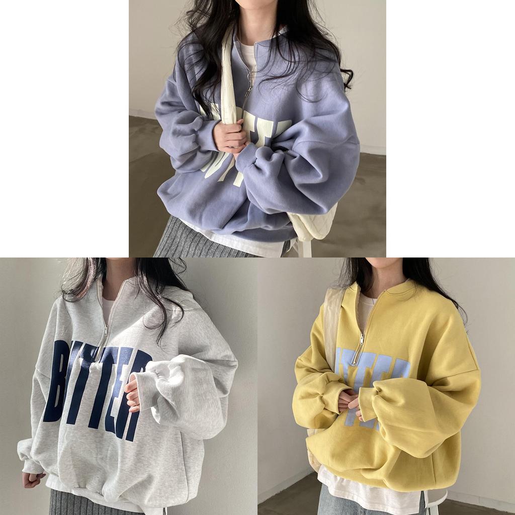 Frühlings Koreanischer Chic Damen Letter Print Hoodie Mit Stehkragen Und Lockerer Passform Für Freizeitkleidung