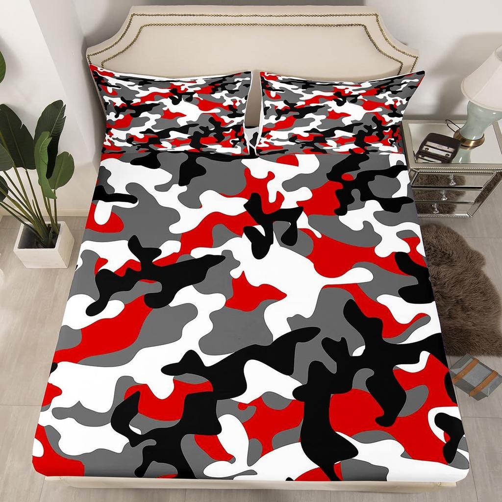 Camouflage Simple Pattern Mattress Three-Piece Digital Printing Mattress Bedding Set Adult Children