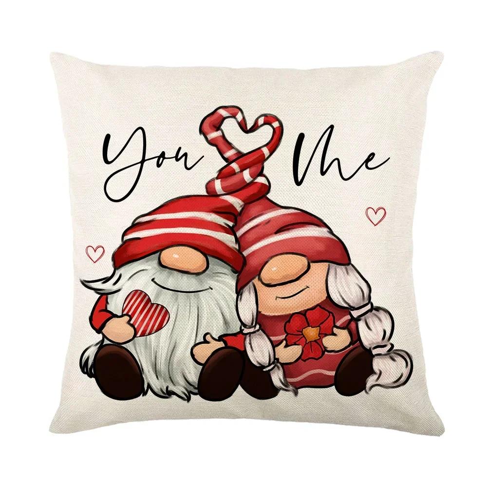 2024 Valentine's Day Gift Sweet Cushion Cover 45x45cm Linen Pillowslips Bedroom Pillowcase LOVE Heart Pattern Throw Pillow Cover