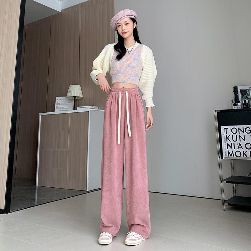 ! European cotton lint wide-leg pants women's autumn and winter high-waisted loose casual pants small mopping sports straight pants