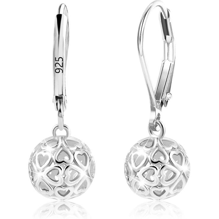 Silver Teardrop Filigree Dangle Earrings In Gift Box for Women | Hypoallergenic Silver Leverback Ball Heart Dangle Earrings Nickel-Free Filigree Drop