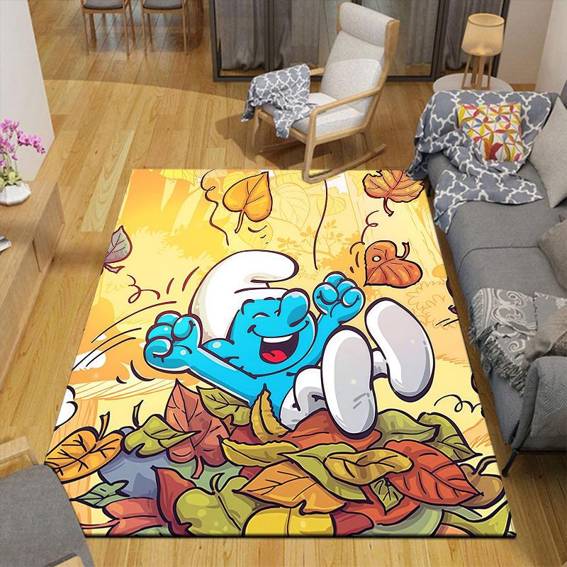 The Smurfs Flannel Pattern Square Carpet,Area Rug,Carpet Rug for Living Room Bedroom Sofa Playroom Decor,Non-slip Floor Mat