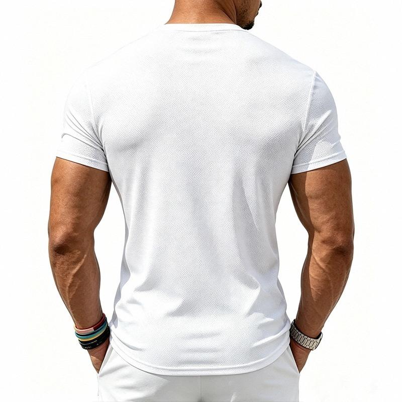 Men Breathable Quick Dry Elastic Solid Sports Fitness Casual Short Sleeve T Shirt