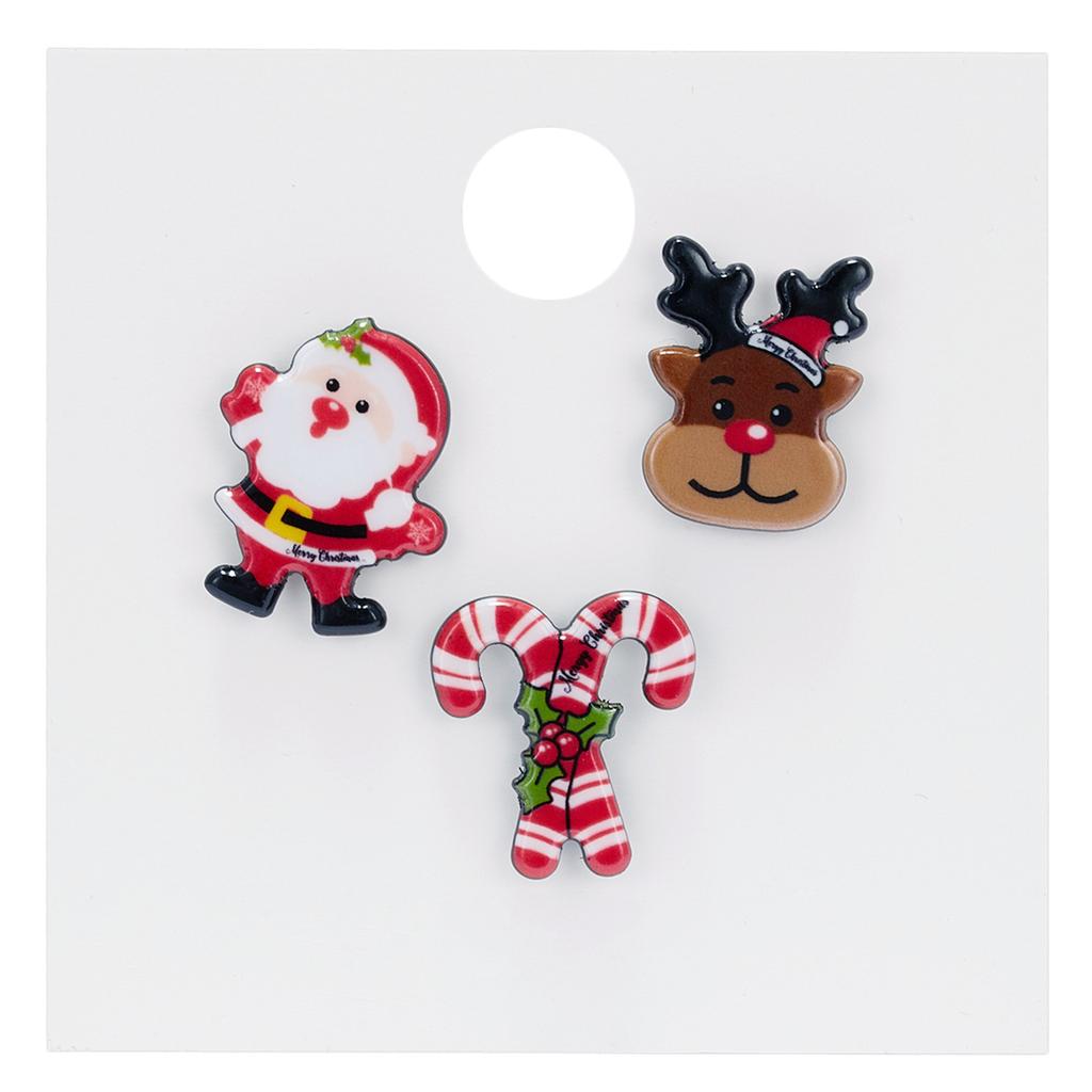 Classic Cute Cartoon Christmas Series Brooches Set for Women 3pcs Snowman Santa Claus Elk Acrylic Pin Party Jewelry Accessories