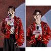 Xin Zhilei Red Retro Jacquard Knit Cardigan - New Year Edition