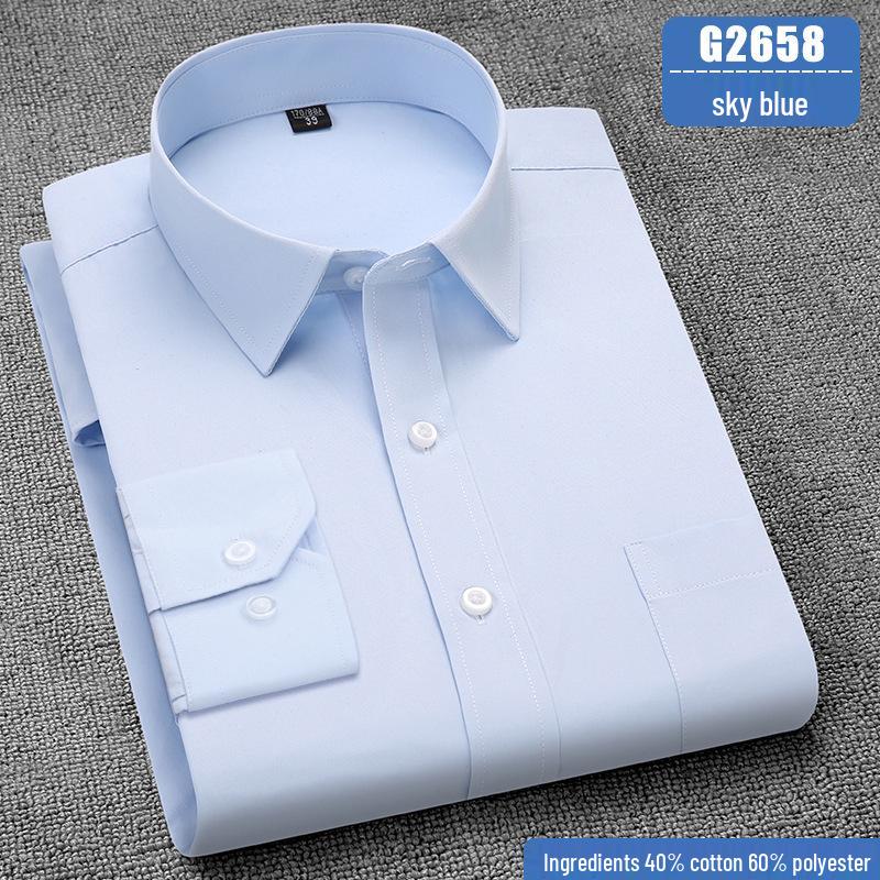 Pánská košile s dlouhým rukávem nežehlivá - Přizpůsobitelné logo, Ležérní jednobarevná pro práci a podnikání